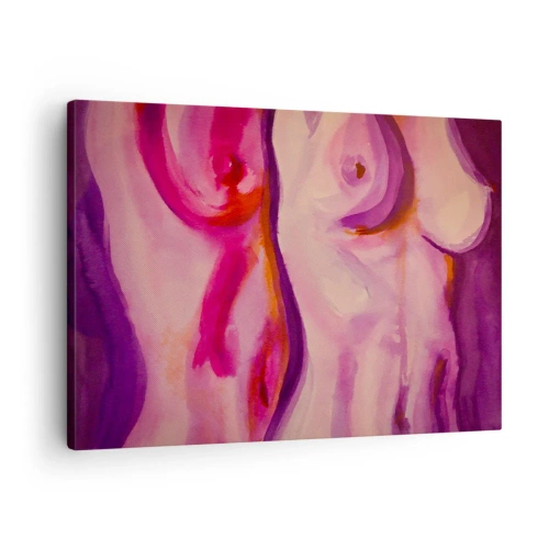 Obraz na plátně - Abstraktní interpretace ženské siluety v růžových a fialových odstínech. - 70x50cm - Óda na ženskost - Moderní nástěnná dekorace do obývacího pokoje a ložnice ARTTOR