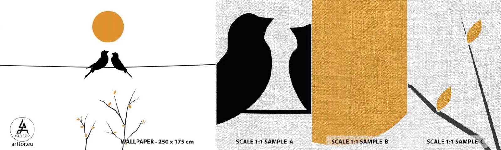 Vzor Fototapety Premium Canvas - Slavíčí večer - Abstrakce, Ptactvo, Grafika - 100x30 cm