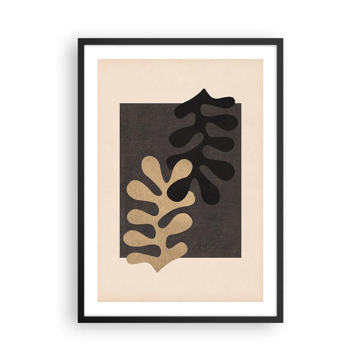 Plakát v černém rámu - Minimalistická abstraktní grafika s organickými tvary - 50x70cm - Nepřítomnost a doplnění - Moderní nástěnná dekorace do obývacího pokoje a ložnice ARTTOR