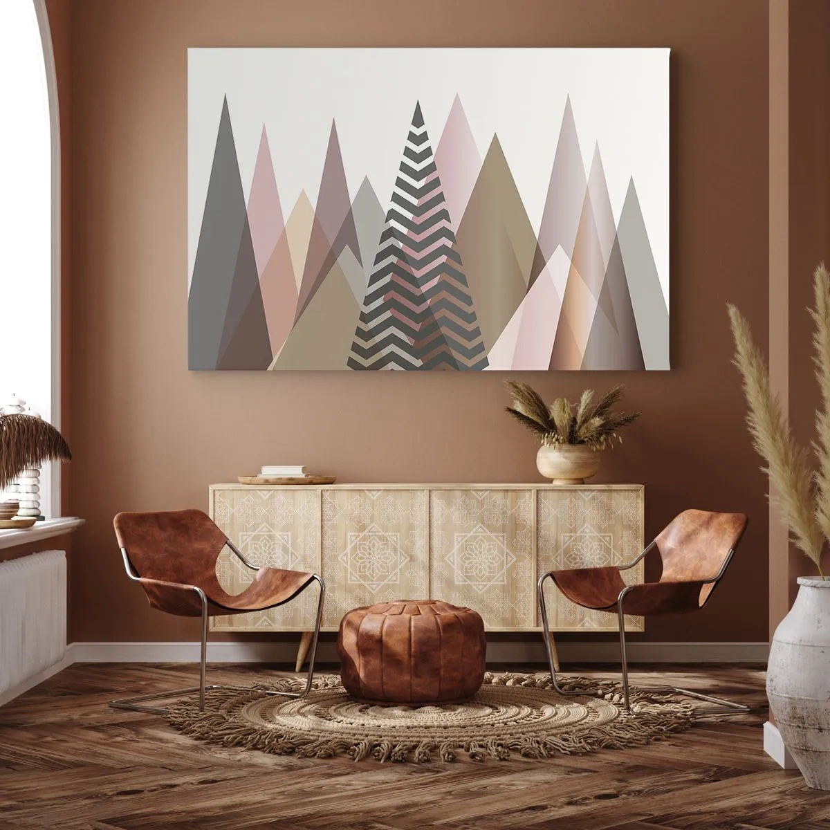 Obraz na plátně - Barevné geometrické hory v pastelových odstínech - 70x50cm - Pyramidální pohled - Moderní nástěnná dekorace do obývacího pokoje a ložnice ARTTOR