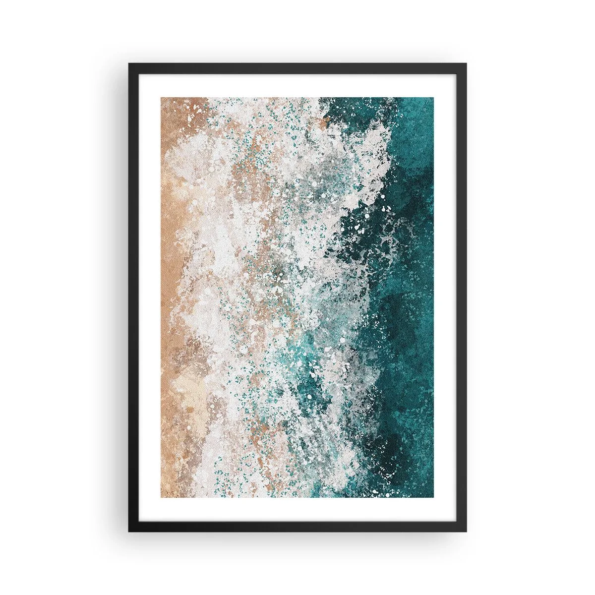 Plakát v černém rámu - Abstraktní mořská vlna v odstínech tyrkysové a béžové - 50x70cm - Mořské příběhy - Moderní nástěnná dekorace do obývacího pokoje a ložnice ARTTOR