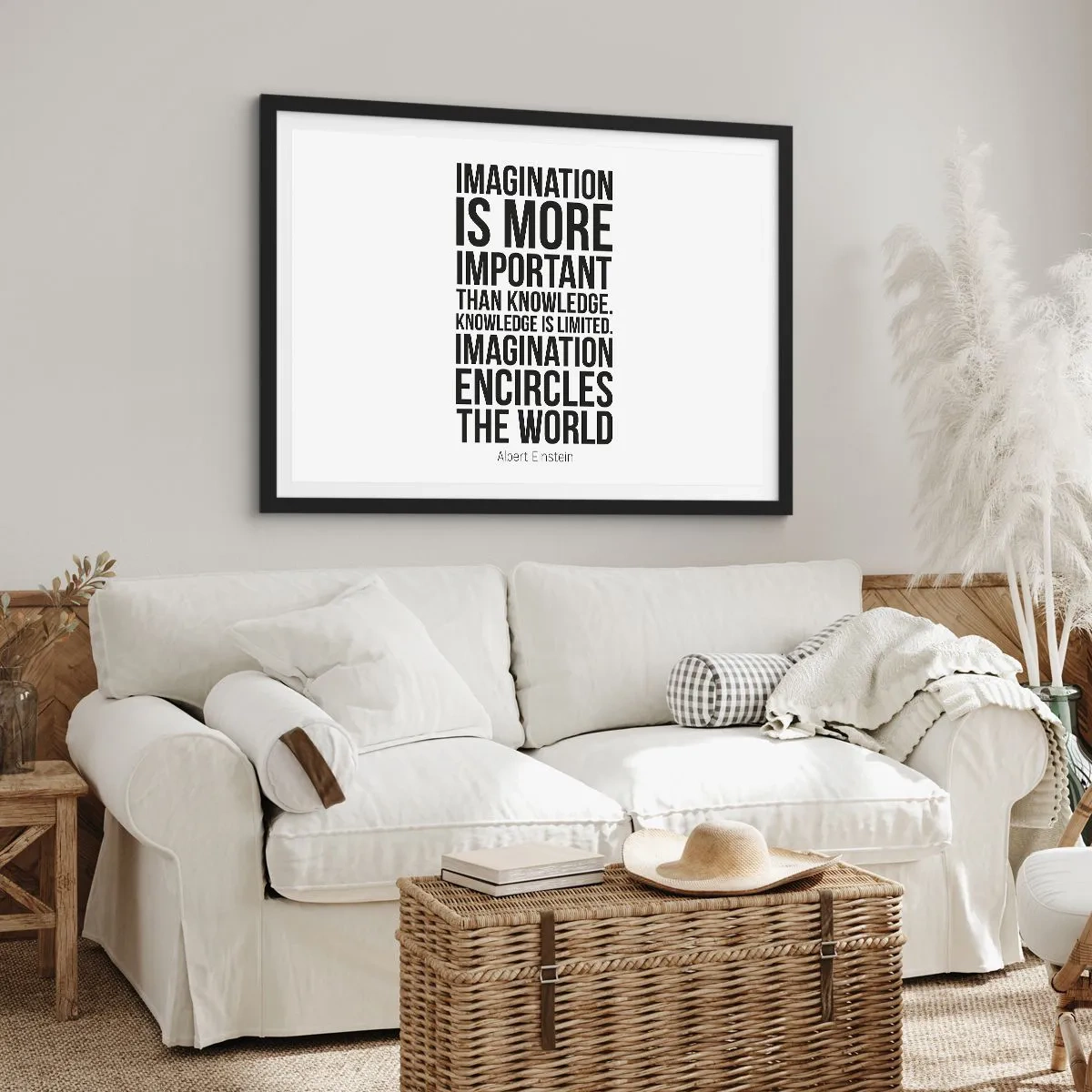 Plakát v černém rámu - Einstein o síle představivosti - 91x61 cm