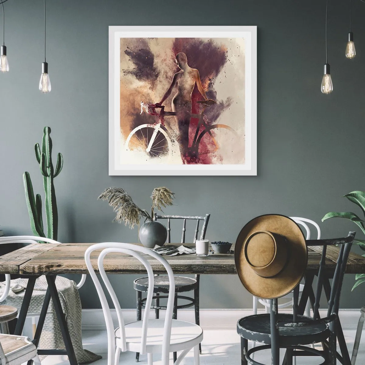Plakát v bílém rámu - Cyklistická duše v mramorových tvarech - 50x50 cm
