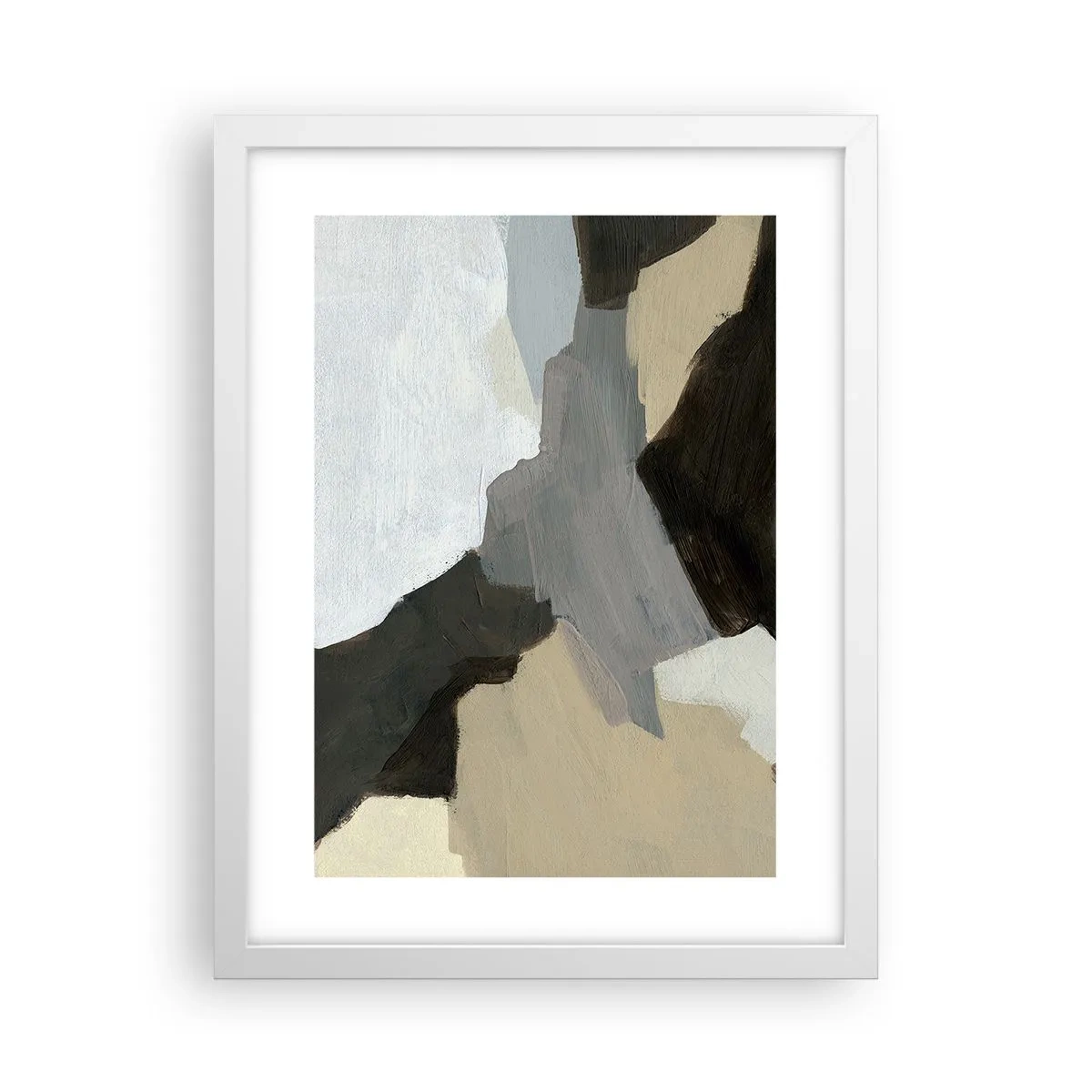 Plakát v bílém rámu - Abstrakce: křižovatka šedi - 30x40 cm