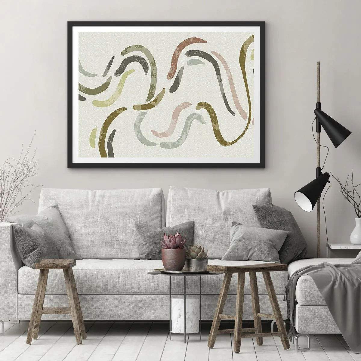 Plakát v černém rámu - Radostný tanec abstrakce - 70x50 cm