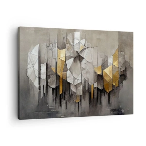 Obraz na plátně - Geometrická abstrakce v odstínech zlaté a šedé - 70x50cm - Kompozice z ledu a světla - Moderní nástěnná dekorace do obývacího pokoje a ložnice ARTTOR