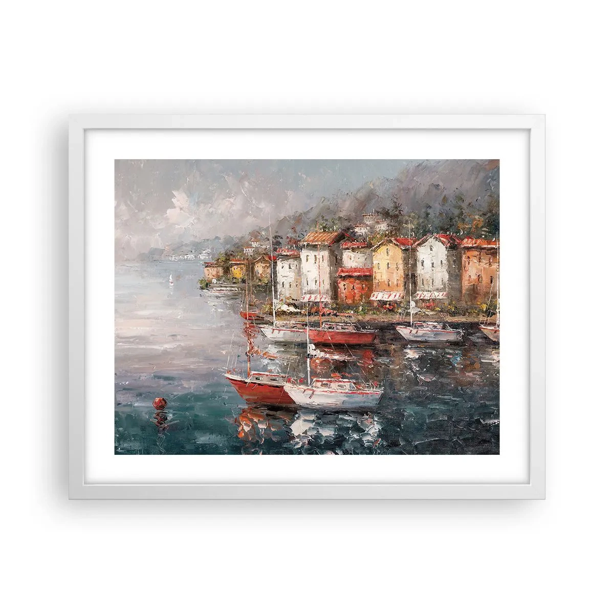Plakát v bílém rámu - Romantický přístav - 50x40 cm