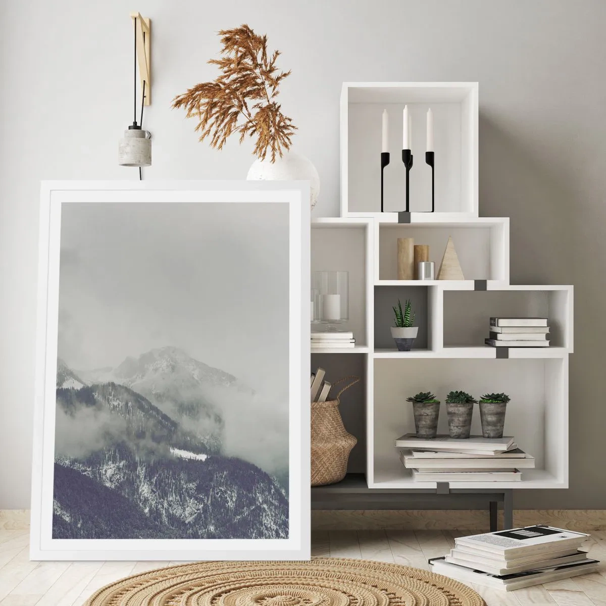 Plakát v bílém rámu - Mlžné údolí - 50x70 cm