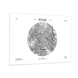 Obraz na skle - Mapa Říma v podobě podrobného nákresu ulic - 70x50cm - Anatomie Říma - Moderní nástěnná dekorace do obývacího pokoje a ložnice ARTTOR