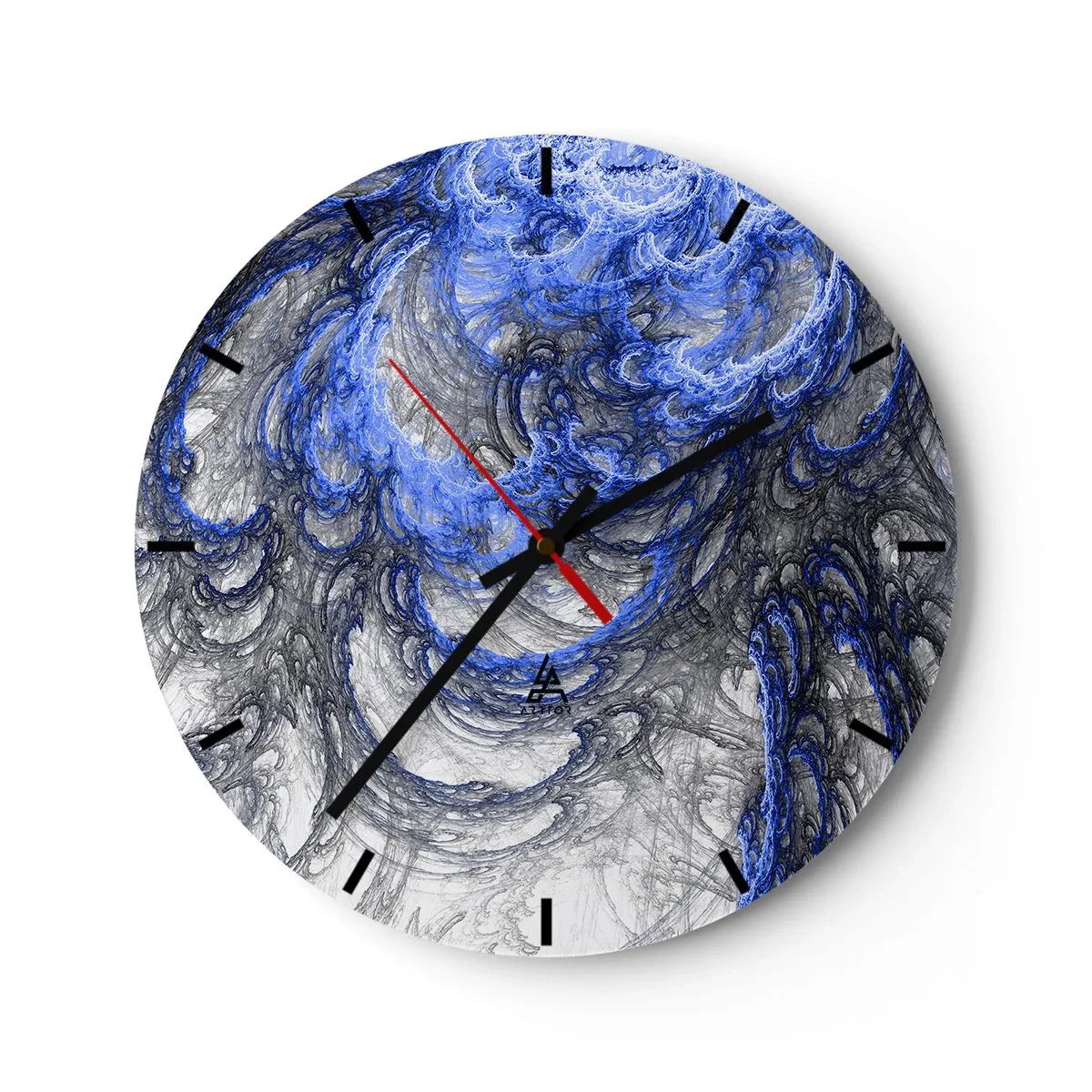 Nástěnné hodiny - Abstraktní vlnový motiv v odstínech modré a šedé - 30x30cm - Zrod vlny - Moderní nástěnná dekorace do obývacího pokoje, kuchyně a ložnice ARTTOR