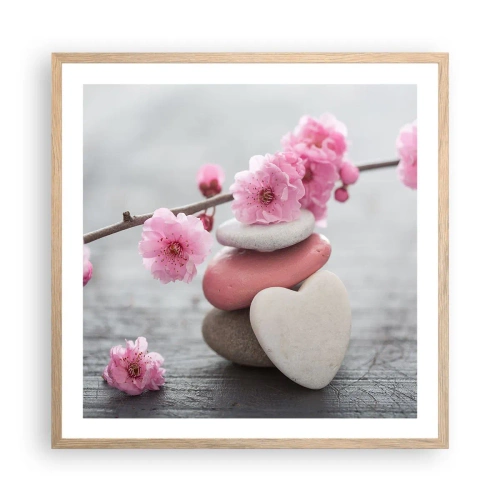 Plakát v rámu světlý dub - Blaženost s višňovým květem - 60x60 cm