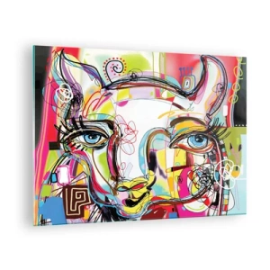 Obraz na skle - Abstraktní obraz kočičí tváře v barevném uměleckém vyjádření - 70x50cm - Bohatství kočičí krásy - Moderní nástěnná dekorace do obývacího pokoje a ložnice ARTTOR