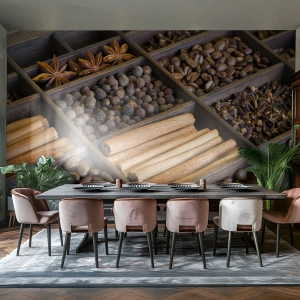 Fototapeta Premium Sand - Pokladnice vůní - Koření, Káva, Skořice - 150x105 cm