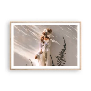 Plakát v rámu světlý dub - Slunce a dívka - 91x61 cm