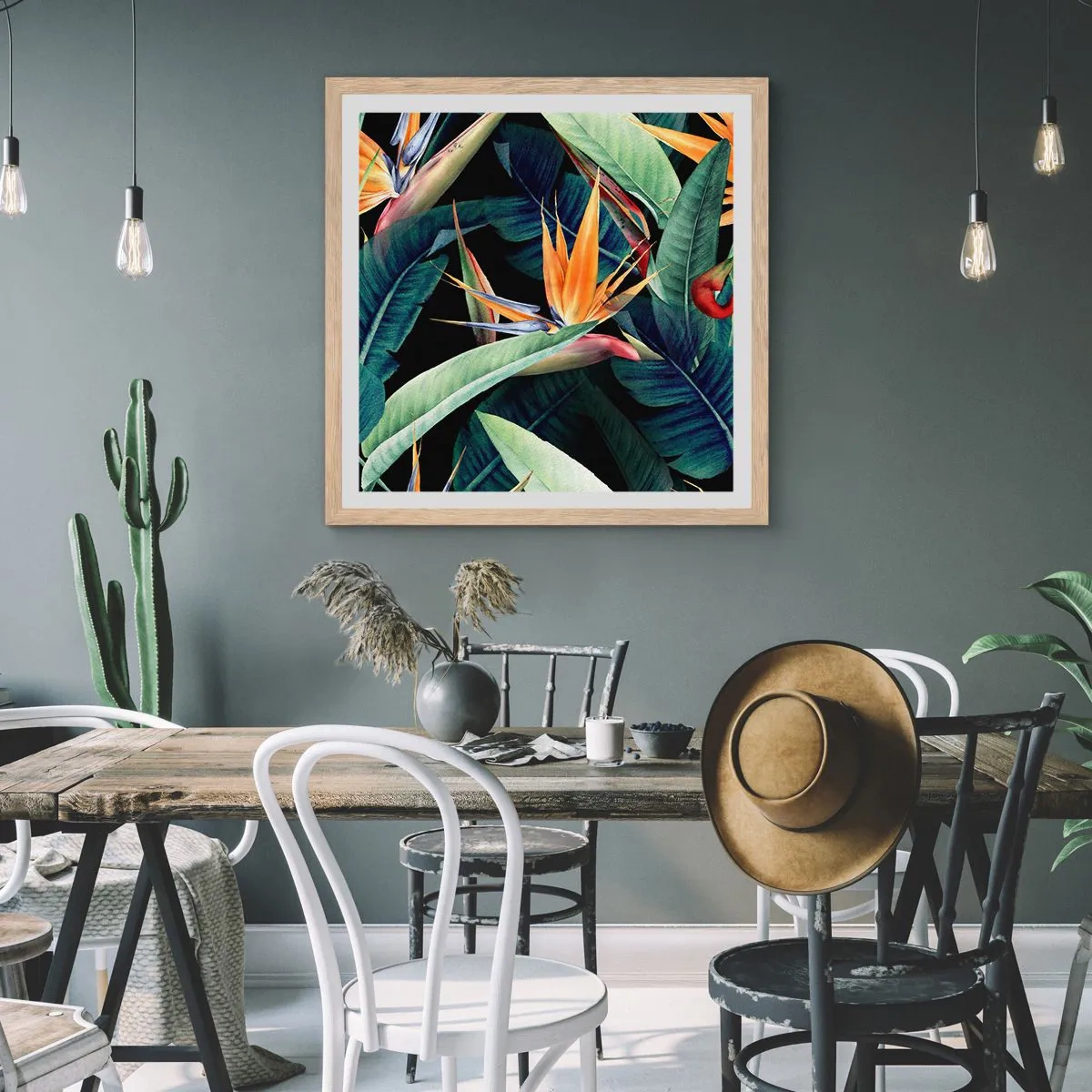 Plakát v rámu světlý dub - Plamenné květy tropů - 40x40 cm