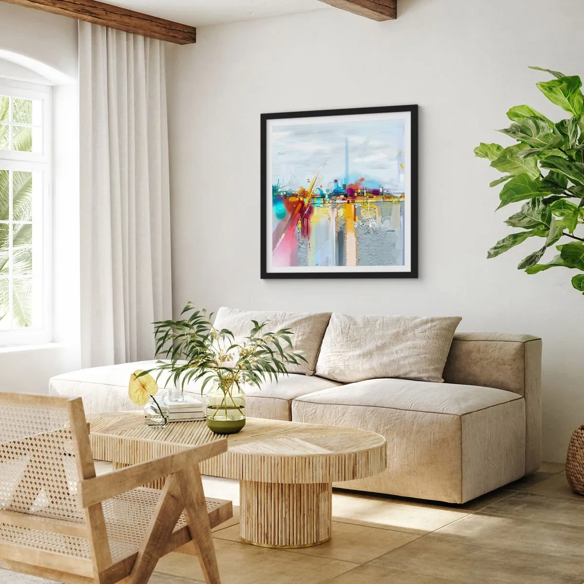 Plakát v černém rámu - Most radosti nad řekou života - 40x40 cm