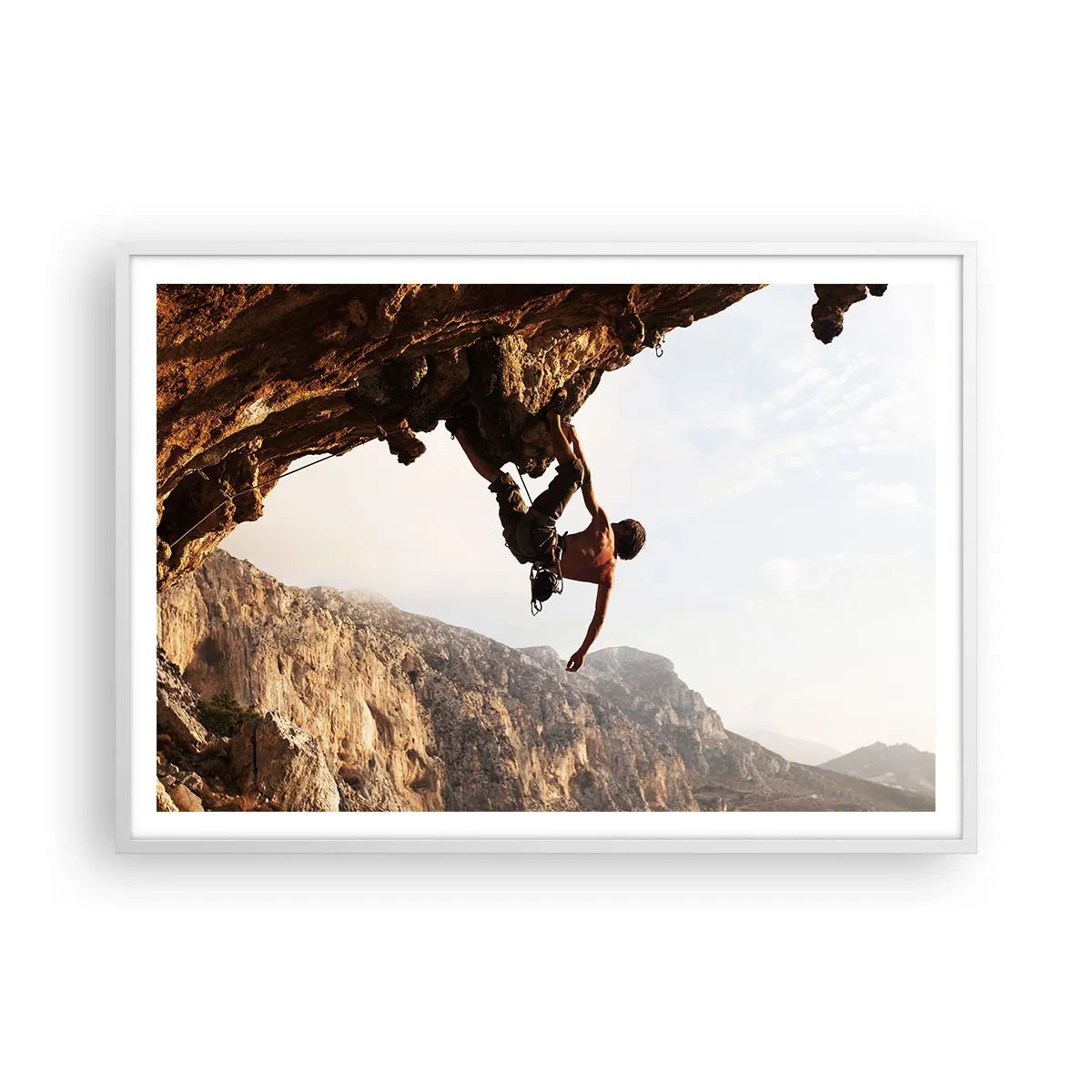 Plakát v bílém rámu - Svět smrsknutý v ruce na sesuvu balvanu - 100x70 cm