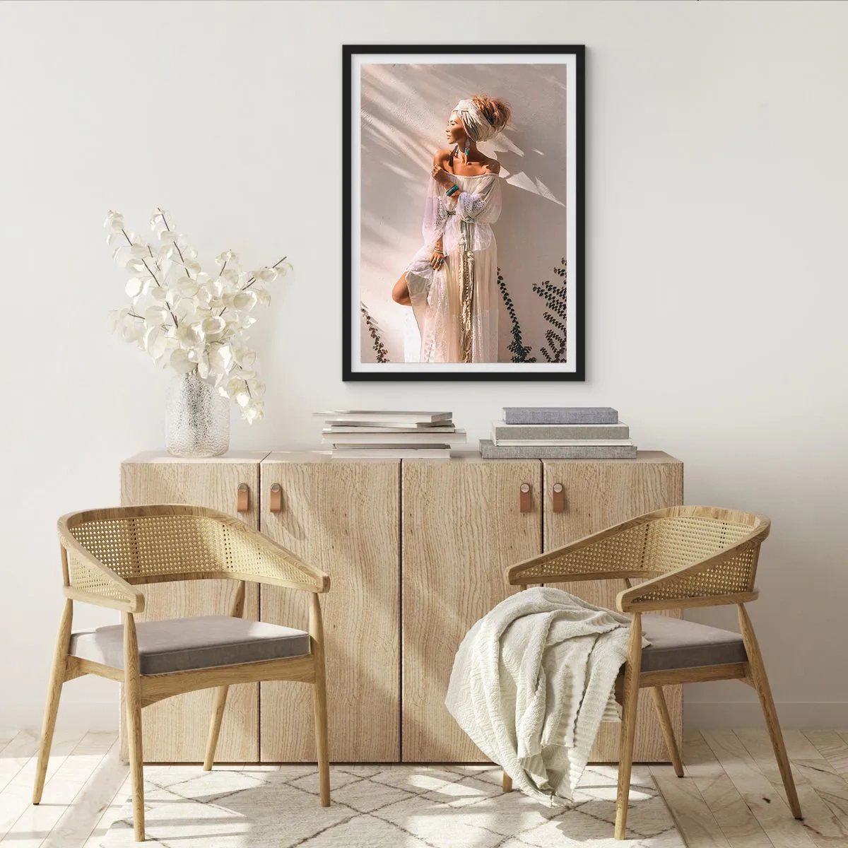 Plakát v černém rámu - Slunce a dívka - 70x100 cm