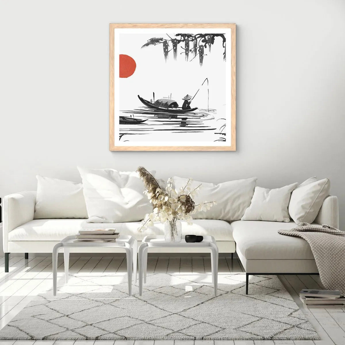 Plakát v rámu světlý dub - Asijské odpoledne - 50x50 cm