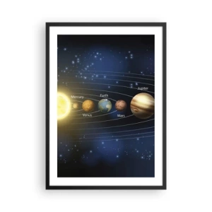 Plakát v černém rámu - Sluneční soustava s planetami na pozadí hvězd - 50x70cm - Jedna z deseti - Moderní nástěnná dekorace do obývacího pokoje a ložnice ARTTOR
