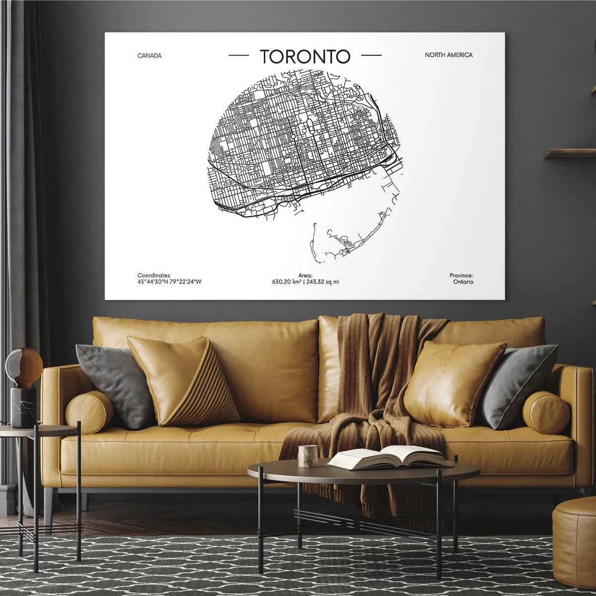 Obraz na skle - Minimalistická mapa Toronta s uliční mřížkou. - 70x50cm - Anatomie Toronta - Moderní nástěnná dekorace do obývacího pokoje a ložnice ARTTOR