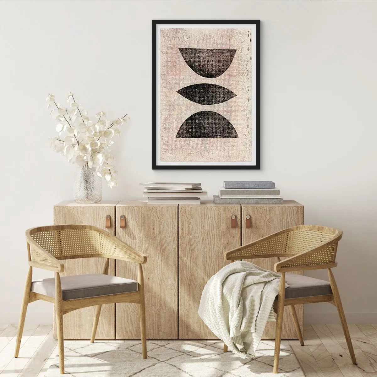 Plakát v černém rámu - Geometrická abstrakce ve vintage stylu - 50x70cm - Etnická abstrakce - Moderní nástěnná dekorace do obývacího pokoje a ložnice ARTTOR