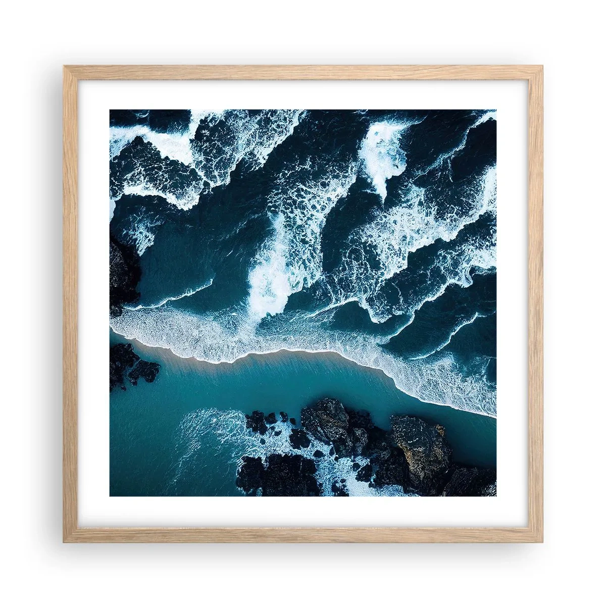 Plakát v rámu světlý dub - Zahalené do vln - 50x50 cm