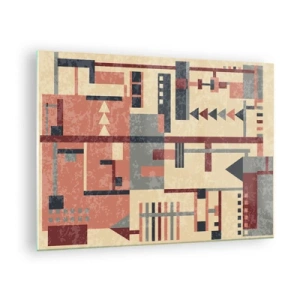Obraz na skle - Abstraktní geometrický vzor v béžových a červených odstínech - 70x50cm - Vodorovná a svislá kombinace - Moderní nástěnná dekorace do obývacího pokoje a ložnice ARTTOR