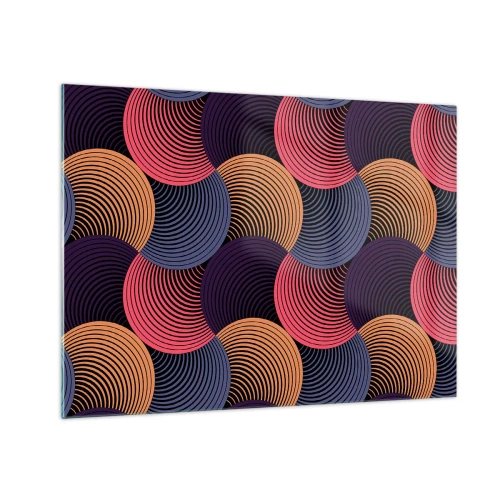 Obraz na skle - Barevné soustředné kruhy tvořící geometrický vzor - 70x50cm - V kruhovém rytmu - Moderní nástěnná dekorace do obývacího pokoje a ložnice ARTTOR