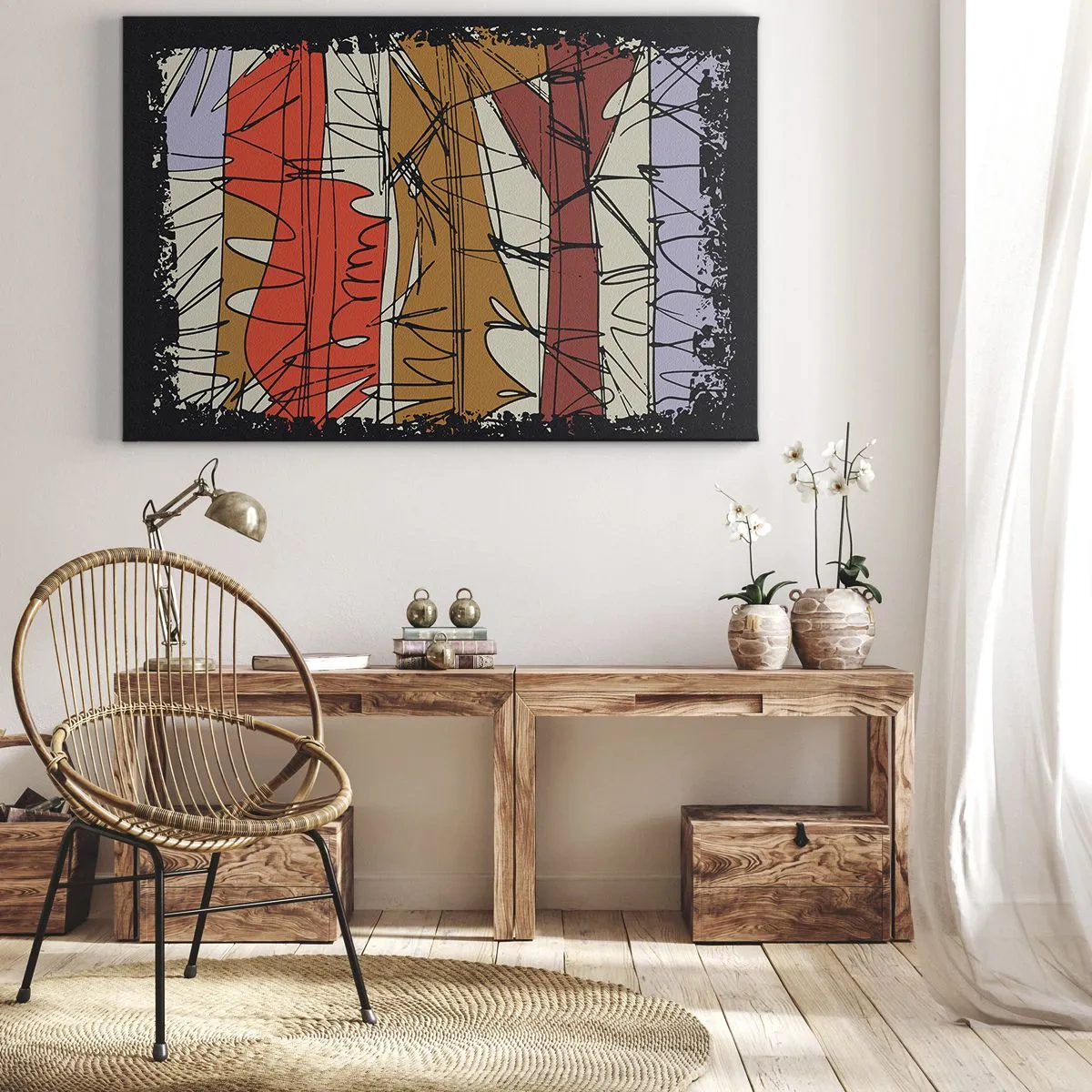 Obraz na plátně - Abstraktní kompozice v intenzivních barvách - 70x50cm - Spontánní kompozice - Moderní nástěnná dekorace do obývacího pokoje a ložnice ARTTOR