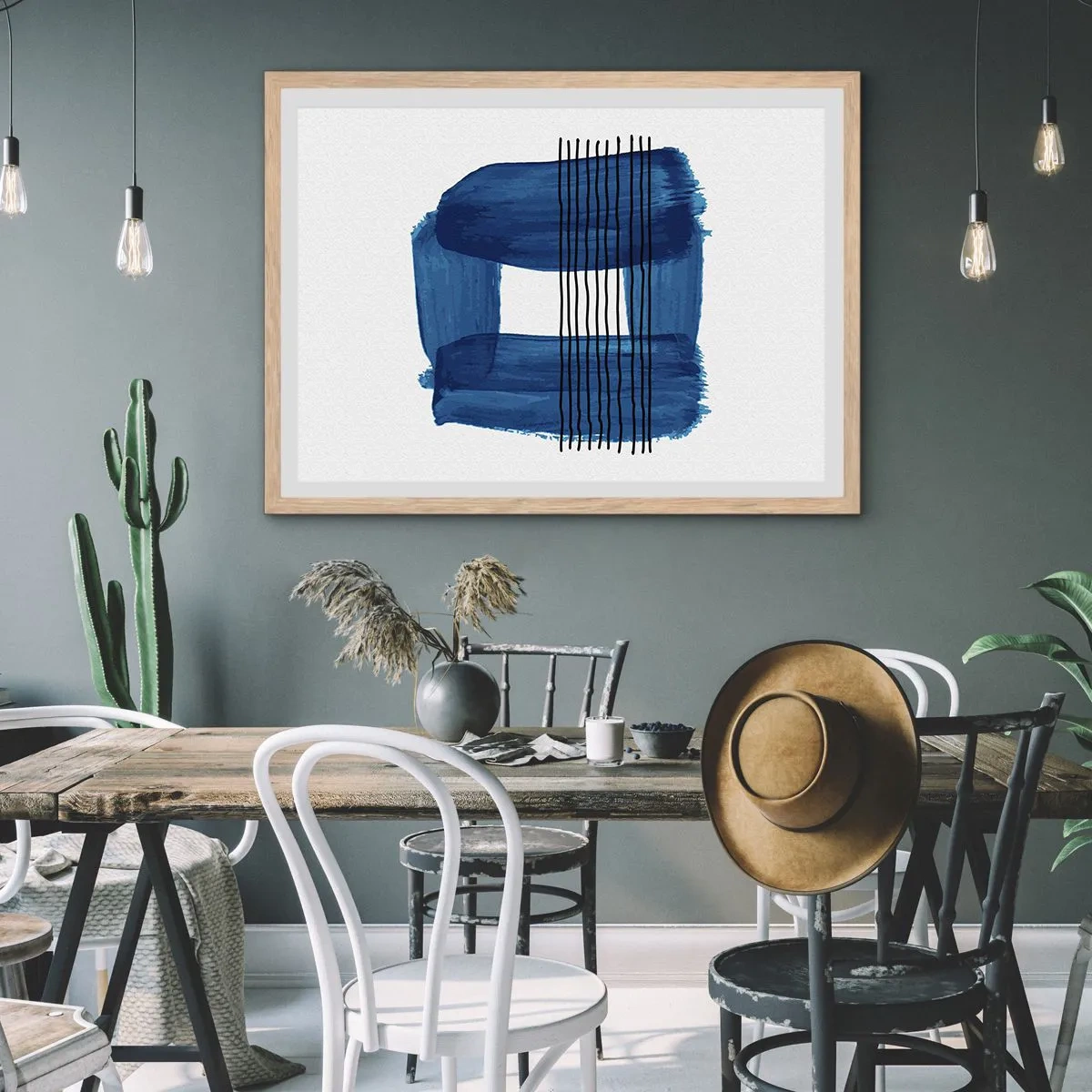 Plakát v rámu světlý dub - Modročerná kompozice - 70x50 cm