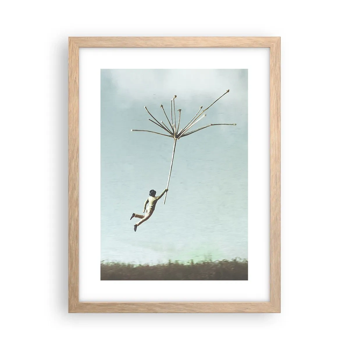 Plakát v rámu světlý dub - Letající pampeliška - 30x40 cm