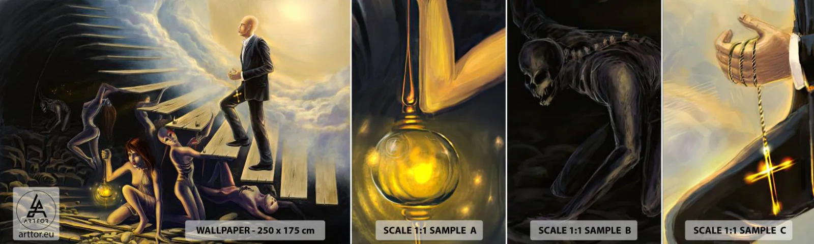 Vzor Fototapety Samolepicí Deluxe Sticker - Dantovo putování ke světlu - Abstrakce, Fantazie, Lidé - 100x30 cm