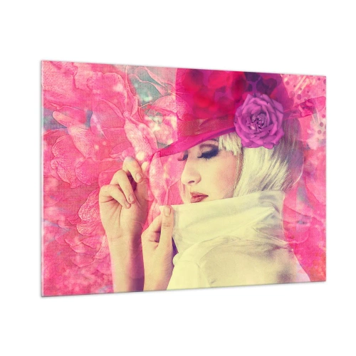 Obraz na skle - Retro portrét v růžové mlze - 100x70 cm