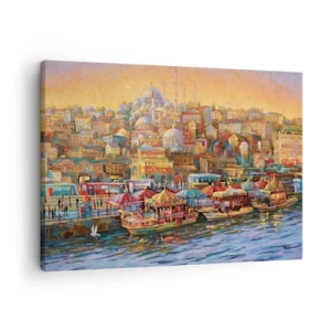 Obraz na plátně - Malebné panorama Istanbulu s výhledem na záliv a město - 70x50cm - Istanbulský příběh - Moderní nástěnná dekorace do obývacího pokoje a ložnice ARTTOR