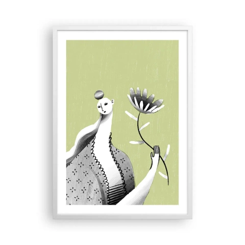 Plakát v bílém rámu - Modernistický portrét – držící květinu - 50x70 cm
