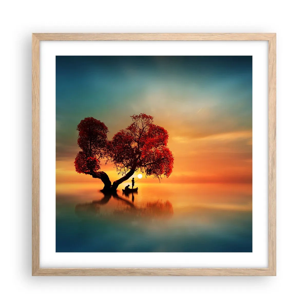 Plakát v rámu světlý dub - Voda a ticho vesmíru - 50x50 cm