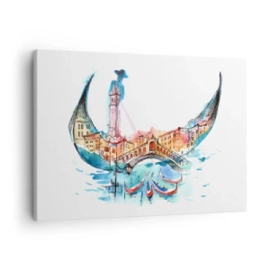 Obraz na plátně - Akvarelová kompozice Benátek ve tvaru gondoly - 70x50cm - Plujeme městem - Moderní nástěnná dekorace do obývacího pokoje a ložnice ARTTOR