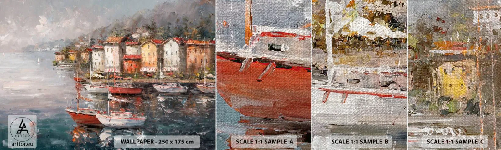 Vzor Fototapety Premium Canvas - Romantický přístav - Architektura, Přístavní město, Plachetnice - 100x30 cm