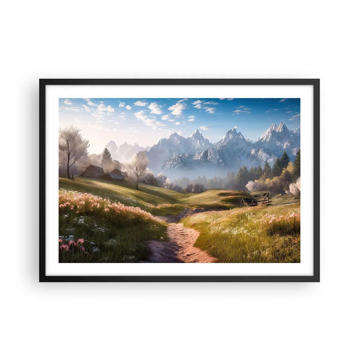 Plakát v černém rámu - Idylické údolí - 70x50 cm