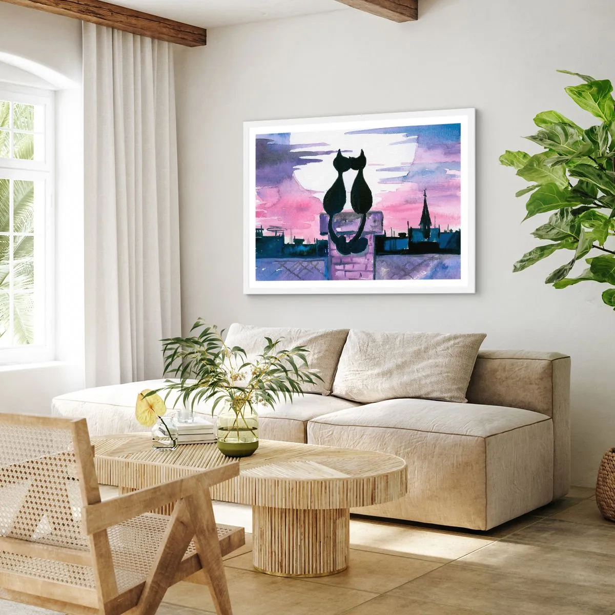 Plakát v bílém rámu - Rendez-vous pod měsíčkem - 50x40 cm