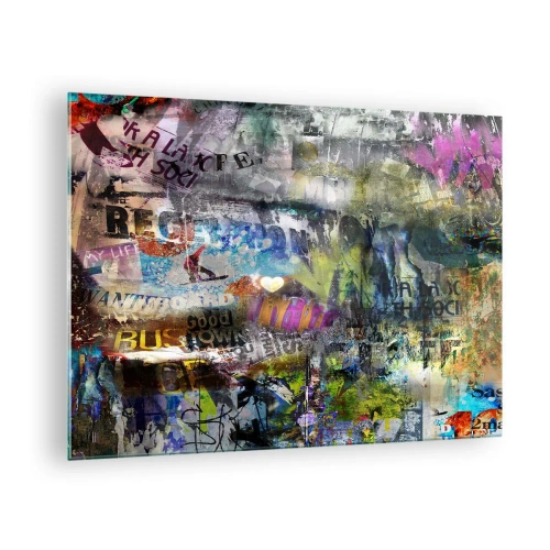 Obraz na skle - Barevná abstraktní graffiti koláž - 70x50cm - Koláž vzpomínek - Moderní nástěnná dekorace do obývacího pokoje a ložnice ARTTOR