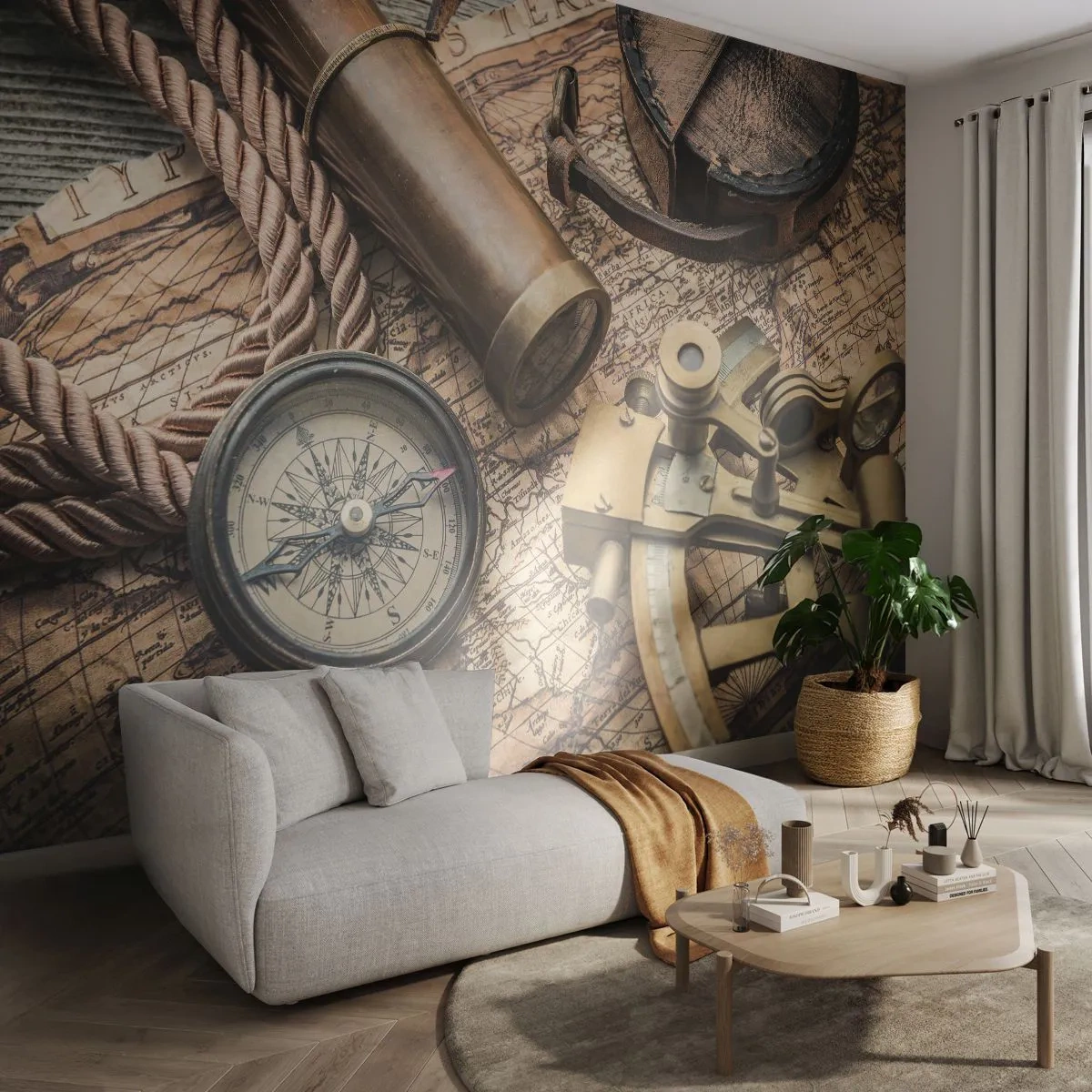 Fototapeta Samolepicí Deluxe Sticker - Urči směr - Námořní, Mapa světa, Kompas - 250x175 cm