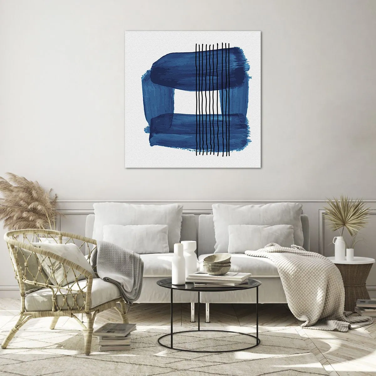 Obraz na skle - Modročerná kompozice - 60x60 cm