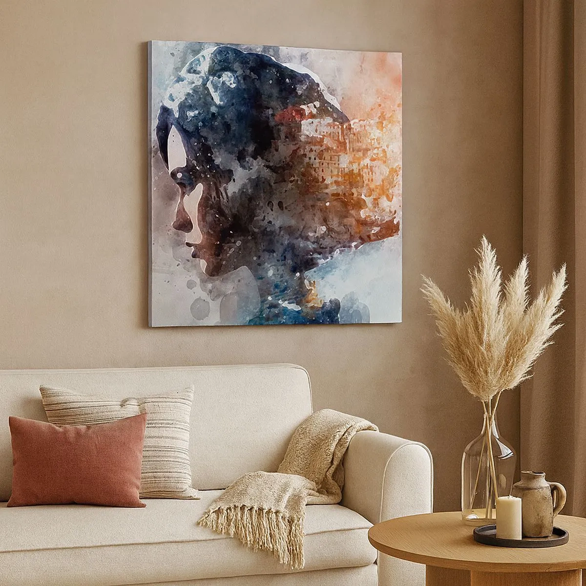 Obraz na plátně - Příběh o dívce s městem v pozadí - 30x30 cm