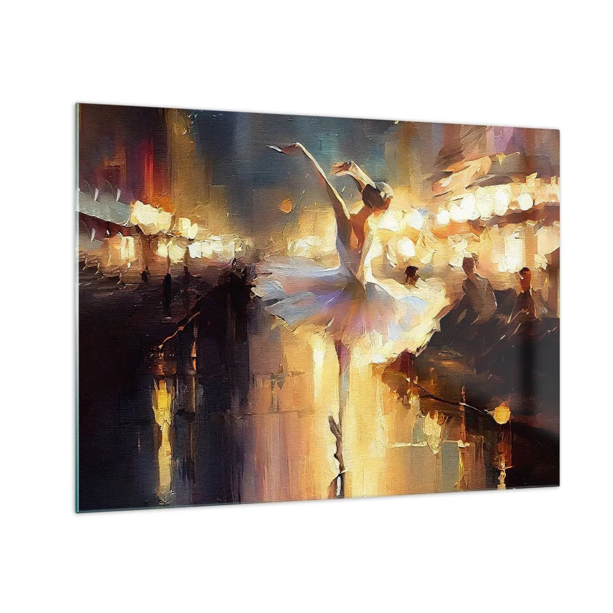 Obraz na skle - Baletka ve světle městských světel - 70x50cm - Zázrak na ulici - Moderní nástěnná dekorace do obývacího pokoje a ložnice ARTTOR