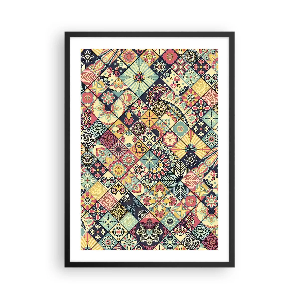 Plakát v černém rámu - Barevný mozaikový vzor - 50x70cm - Marokánská vize - Moderní nástěnná dekorace do obývacího pokoje a ložnice ARTTOR