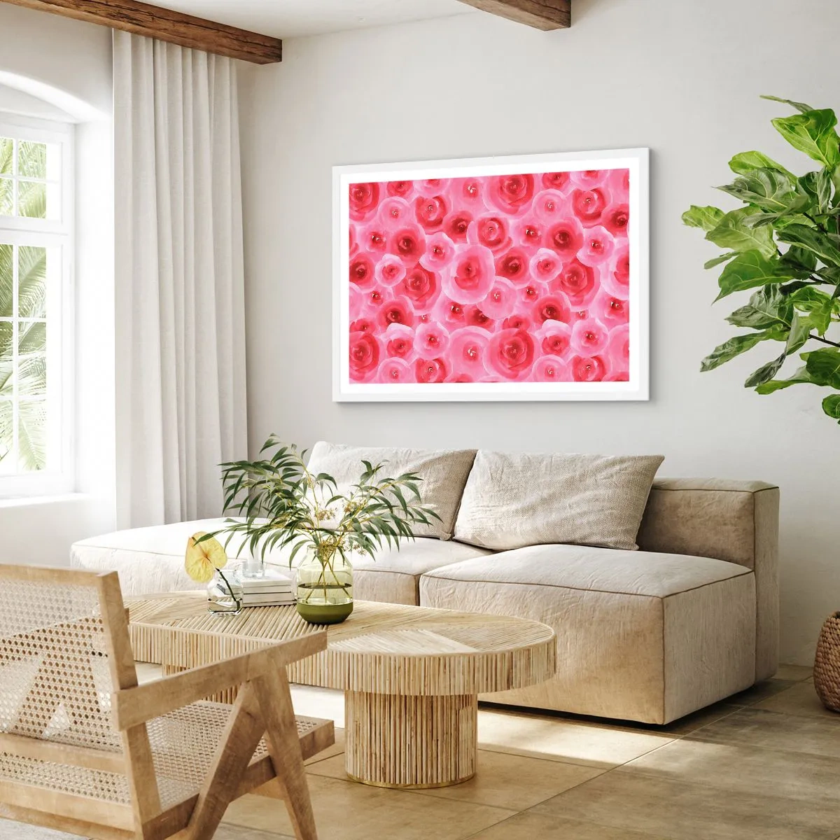 Plakát v bílém rámu - Růže dole i nahoře - 40x30 cm