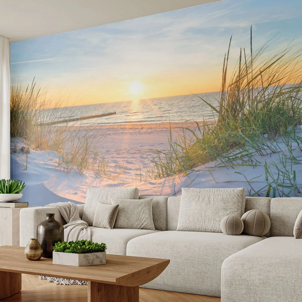 Fototapeta Premium Sand - Šumění moře, zpěv ptáků, divoká pláž uprostřed trávy… - Krajina, Moře, Duny - 100x70 cm