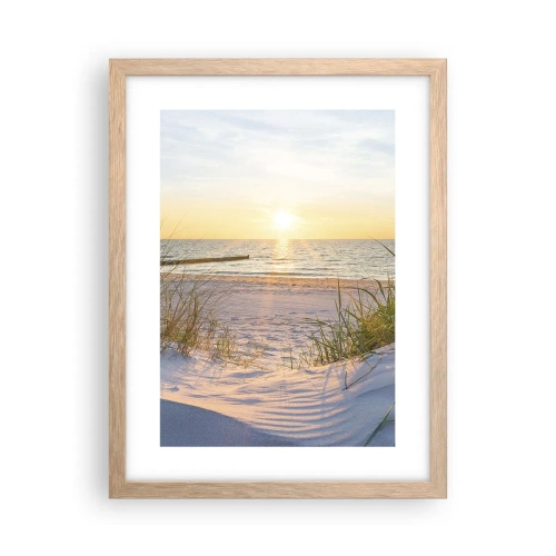 Plakát v rámu světlý dub - Šumění moře, zpěv ptáků, divoká pláž uprostřed trávy… - 30x40 cm